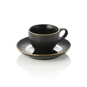 Set ceasca si farfurioara espresso MAYA KURO, 80 ml, negru, set 4 piese, portelan
