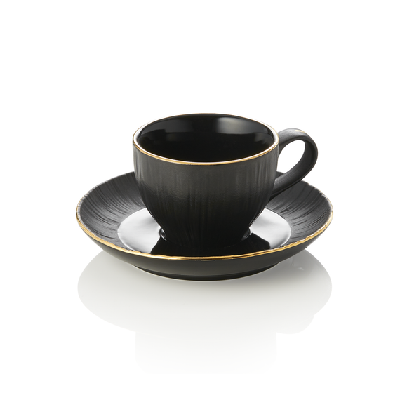 Set ceasca si farfurioara espresso MAYA KURO, 80 ml, negru, set 4 piese, portelan