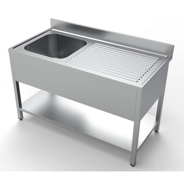 Spalator inox 1400 x 700 x H850mm. cu o cuva 600 x 500 x 320 pe partea stanga
