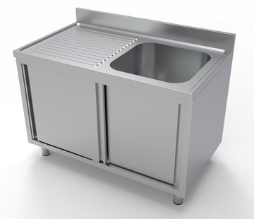 Spalator inox 70x120 cm, cu 1 cuva pe dreapta, dulap inchis cu usi culisante latime mm 1200 Adancime mm