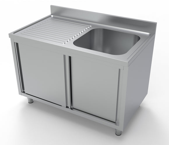 Spalator inox 70x120 cm, cu 1 cuva pe dreapta, dulap inchis cu usi culisante latime mm 1200 Adancime mm