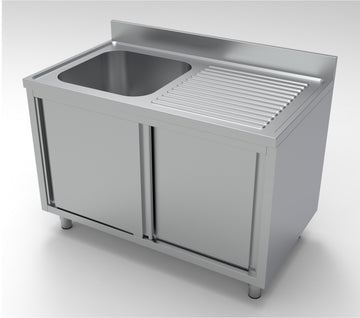 Spalator inox 70x120 cm, cu 1 cuva pe stanga, dulap inchis cu usi culisante latime mm 1200 Adancime mm