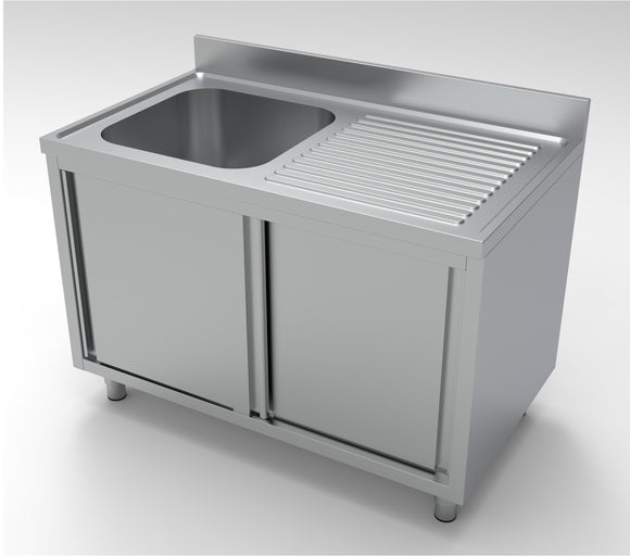Spalator inox 70x120 cm, cu 1 cuva pe stanga, dulap inchis cu usi culisante latime mm 1200 Adancime mm