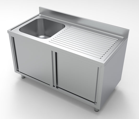 Spalator inox 70x140 cm, cu 1 cuva pe stanga, dulap inchis cu usi culisante latime mm 1400 Adancime mm