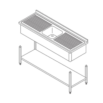 Spalator inox 120x60 cm cu o cuva 40x40xh25 cm, 2 picuratoare, polita