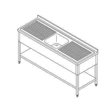 Spalator inox 140x70 cm cu o cuva 50x50xh30 cm, 2 picuratoare, polita