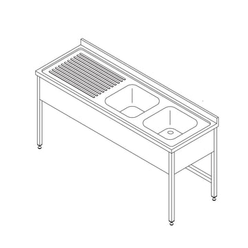 Spalator inox 150x70 cm cu 2 cuve 40x50xh25 cm, picurator pe satanga, polita