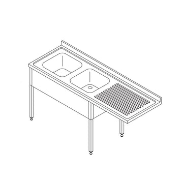 Spalator inox 200x70 cm cu 2 cuve 50x50xh30 cm si loc pentru masina de spalat vase in dreapta Mesele pentru masini de spalat