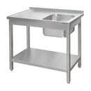 Spalator inox cu cuva de 40x40xH25 pe dreapta, polita 120x70xH85 cm