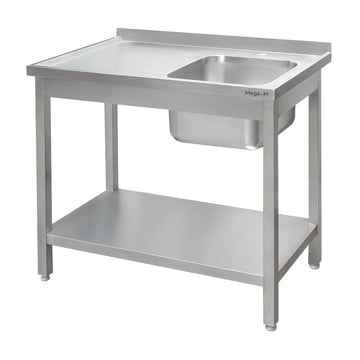 Spalator inox cu cuva de 40x40xH25 pe dreapta, polita 120x70xH85 cm