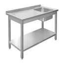 Spalator inox cu cuva de 40x40xH25 pe dreapta, polita 120x70xH85 cm