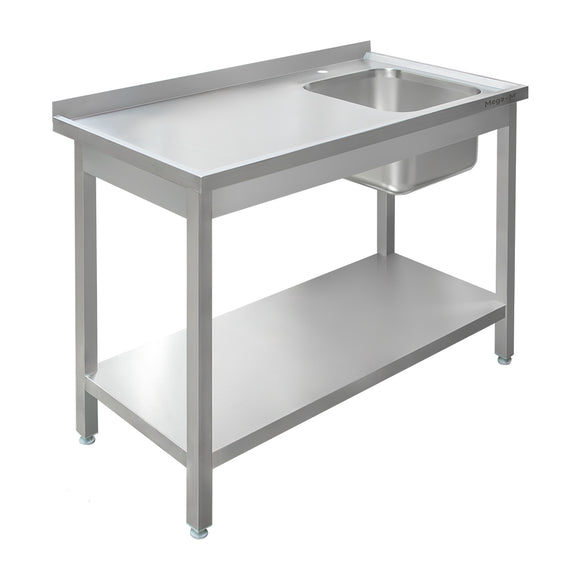 Spalator inox cu cuva de 40x40xH25 pe dreapta, polita 120x70xH85 cm
