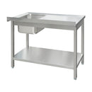Spalator inox cu cuva de 40x40xH25 pe dreapta, polita 120x70xH85 cm