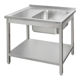 Spalator inox cu cuva de 40x40xH25 pe partea dreapta, polita 100x60xH85 cm Spalator inox sudat cu cuva