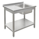 Spalator inox cu cuva de 40x40xH25 pe partea dreapta, polita 100x60xH85 cm Spalator inox sudat cu cuva
