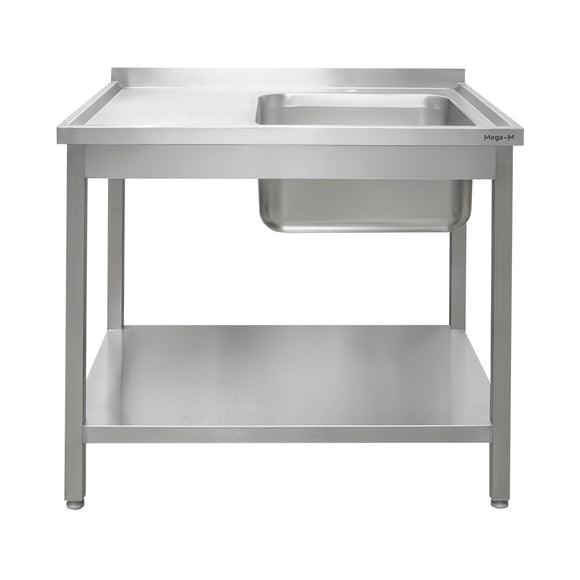 Spalator inox cu cuva de 40x40xH25 pe partea dreapta, polita 100x60xH85 cm Spalator inox sudat cu cuva