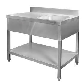 Spalator inox cu cuva de 40x40xH25 pe partea dreapta, polita 140x60xH85 cm