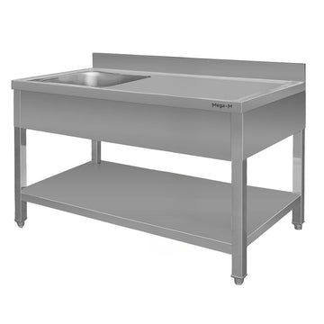 Spalator inox cu cuva de 40x40xH25 pe partea stanga, polita 160x60xH85 cm Chiuveta din inox cu cuva