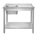 Spalator inox cu cuva de 40x40xH25 pe stanga, polita 120x60xH85 cm