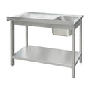 Spalator inox cu cuva de 40x40xH25 pe stanga, polita 120x60xH85 cm