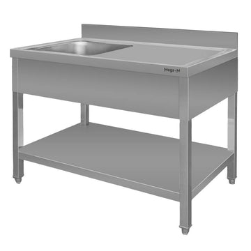 Spalator inox cu cuva de 40x40xH25 pe stanga, polita 140x70xH85 cm Spalator inox cu cuva pe