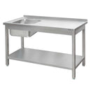 Spalator inox cu cuva de 40x40xH25 pe stanga, polita 180x60xH85 cm