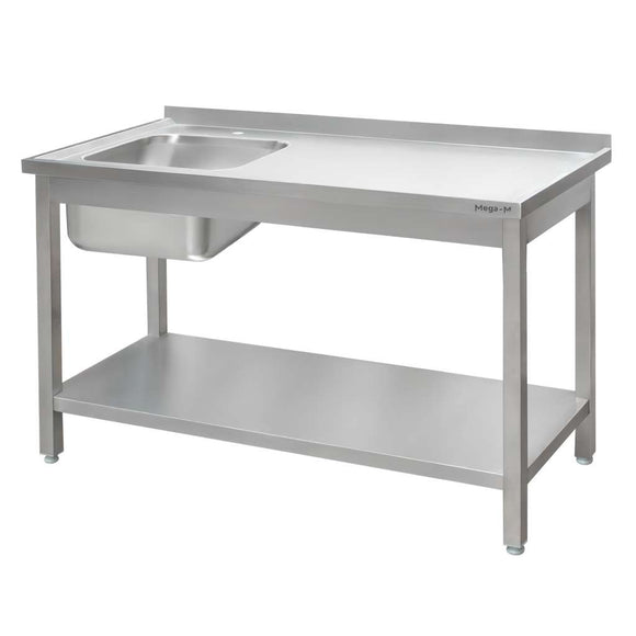 Spalator inox cu cuva de 40x40xH25 pe stanga, polita 180x60xH85 cm