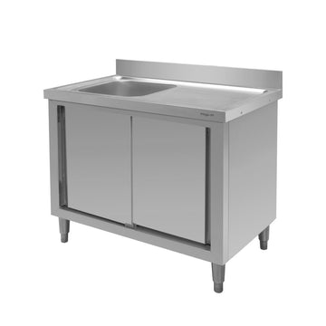Spalator inox cu cuva de 40x50xH25 pe stanga, baza inchisa cu usi culisante 100x70xH85 cm