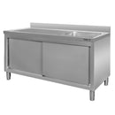 Spalator inox cu cuva de 45x45xH25 pe partea dreapta, baza inchisa cu usi culisante, 160x60xH85 cm