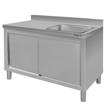 Spalator inox cu cuva de 50x40xH25 pe dreapa, baza inchisa cu usi culisante, 120x60xH85 cm
