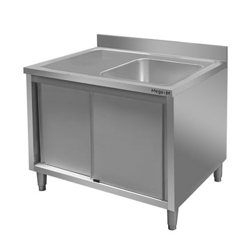 Spalator inox cu cuva de 50x50xH25 pe dreapta, baza inchisa cu usi culisante 120x70x8H5 cm