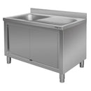 Spalator inox cu cuva de 60x50xH25 pe stanga, baza inchisa cu usi culisante, 140x70xH85 cm