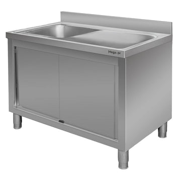 Spalator inox cu cuva de pe stanga, baza inchisa cu usi culisante, 120x70xH 85 cm