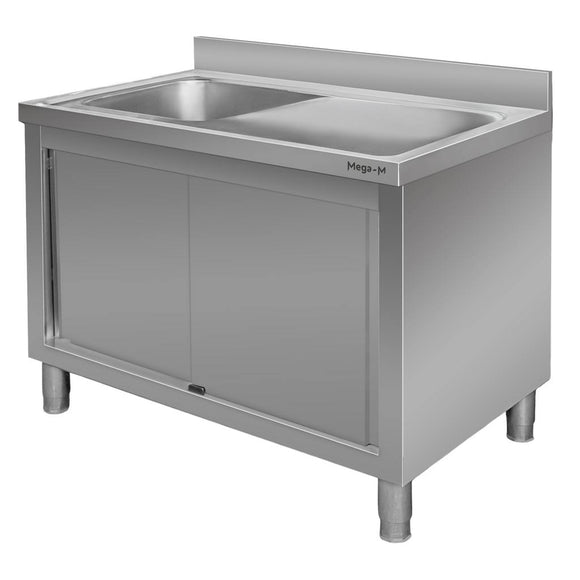 Spalator inox cu cuva de pe stanga, baza inchisa cu usi culisante, 120x70xH 85 cm