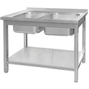 Spalator inox cu doua cuve de 40x40xH25 cu polita, 140x70xH85 cm
