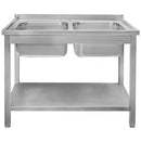 Spalator inox cu doua cuve de 40x40xH25 cu polita, 140x70xH85 cm