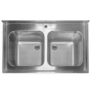 Spalator inox cu doua cuve de 40x40xH25 cu polita, 140x70xH85 cm
