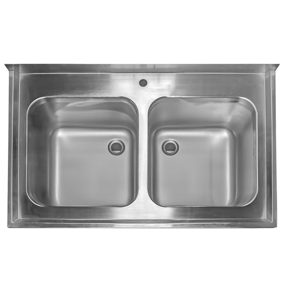 Spalator inox cu doua cuve de 40x40xH25 cu polita, 140x70xH85 cm