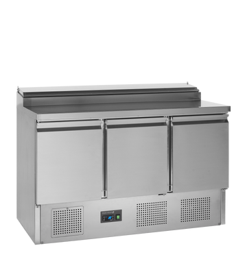 Masă preparare sandvișuri inox SS1435, 320 l, +2/+10°C, 3 uși Tefcold – masă de lucru frigorifică inox pentru bucătărie profesională restaurant