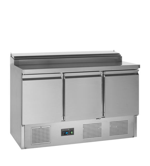 Masă preparare sandvișuri inox SS1435, 320 l, +2/+10°C, 3 uși Tefcold – masă de lucru frigorifică inox pentru bucătărie profesională restaurant