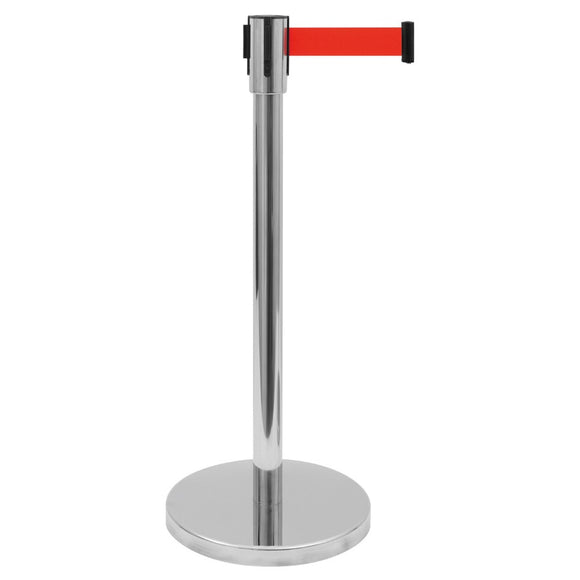 Stalpisor delimitare inox cu banda rosie 20 cm. Sistem complet 1 suport cu