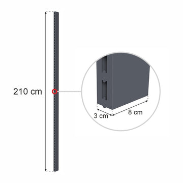 Stalp pentru raft de magazin Mega-M Merkury II, H-210 cm, profil 8x3 cm, grafit