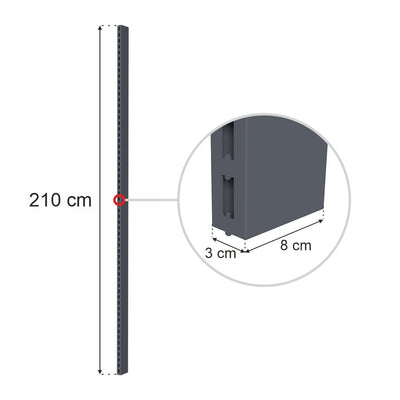 Stalp pentru raft de magazin Mega-M Merkury II, H-210 cm, profil 8x3 cm, grafit
