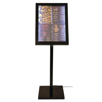 Stand meniu, panou informare, iluminare LED, suprafata 40x60 cm, inox vopsit, H 140 cm