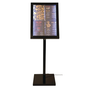 Stand meniu, panou informare, iluminare LED, suprafata 40x60 cm, inox vopsit, H 140 cm