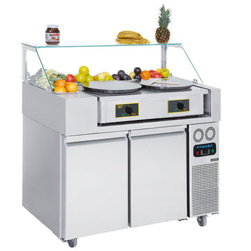 Stand de preparare clatite crepes cu baza si cuve refrigerate cu crepiera dubla