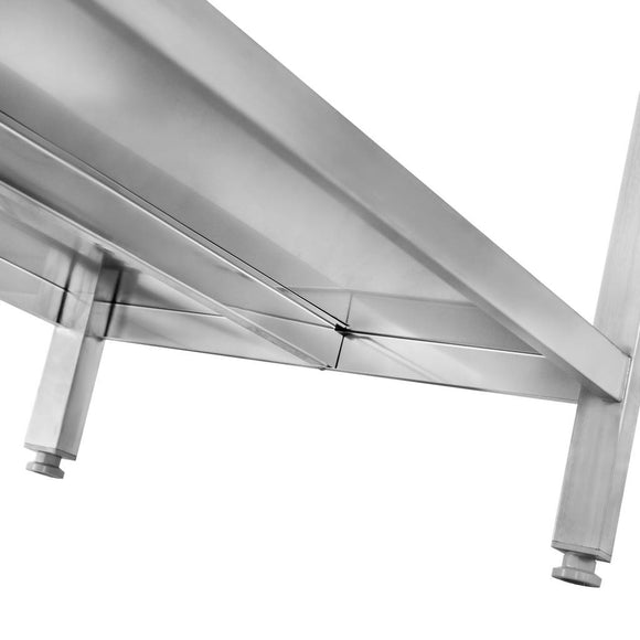 Masa inox 200x70xH85 cm, cu inaltator la peret si 1 polita - imbinari sudate