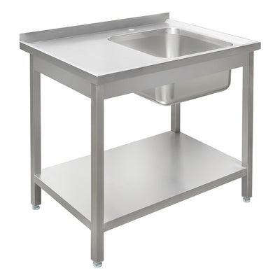 Chiuveta gastronomica sudata cu cuva pe partea dreapta si polita 100x60x85 cm inox - 0