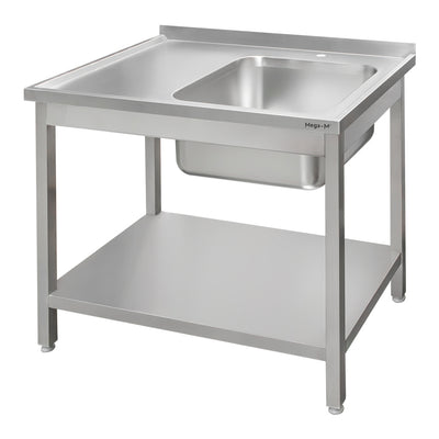 Chiuveta gastronomica sudata cu cuva pe partea dreapta si polita 100x60x85 cm inox