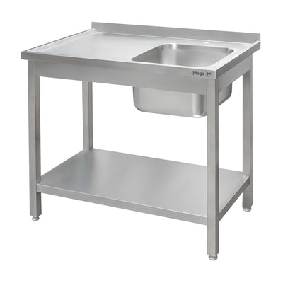 Chiuveta gastronomica sudata cu cuva pe dreapta si polita 120x70x85 cm inox